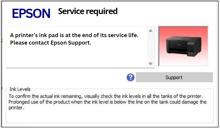 the printer's ink pad is at the end of its service life