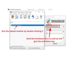 2. Run the inkpad resetter by double-clicking it. Send the hardware ID to us and we will give the activation key