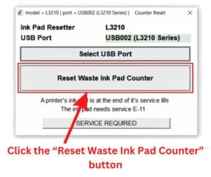 5. Click the “Reset Waste Ink Pad Counter” button